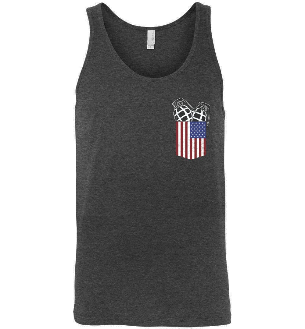 Pocket With Grenades Men's 2nd Amendment Tank Top - Deep Heather