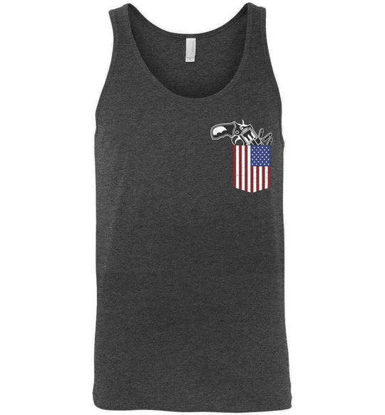Gun in the Pocket, USA Flag-2nd Amendment Men's Tank Top-Dark Grey Heather