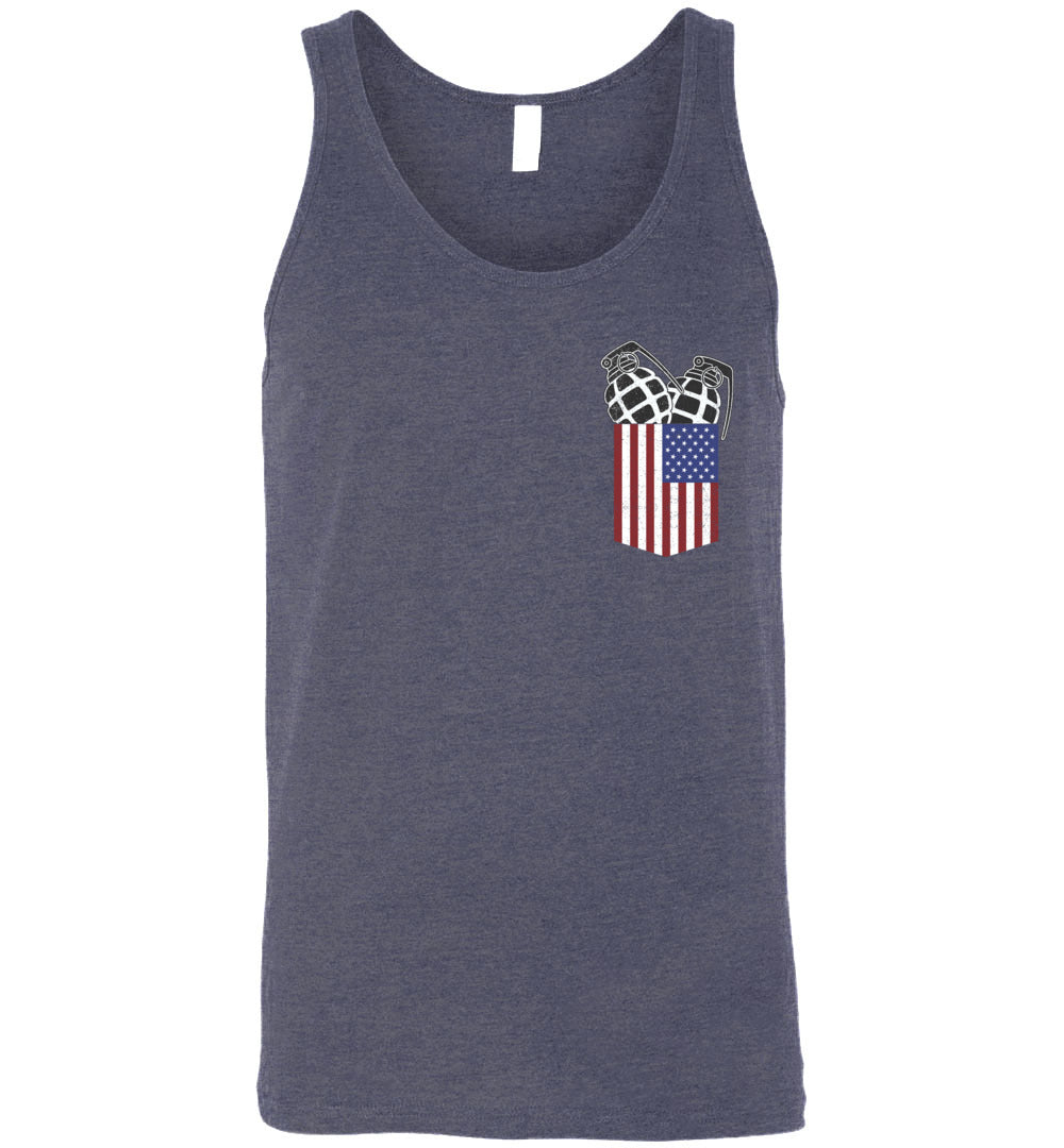 Pocket With Grenades Men's 2nd Amendment Tank Top - Heather Navy