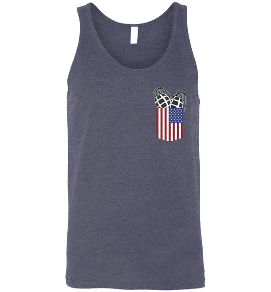 Pocket With Grenades Men's 2nd Amendment Tank Top - Heather Navy