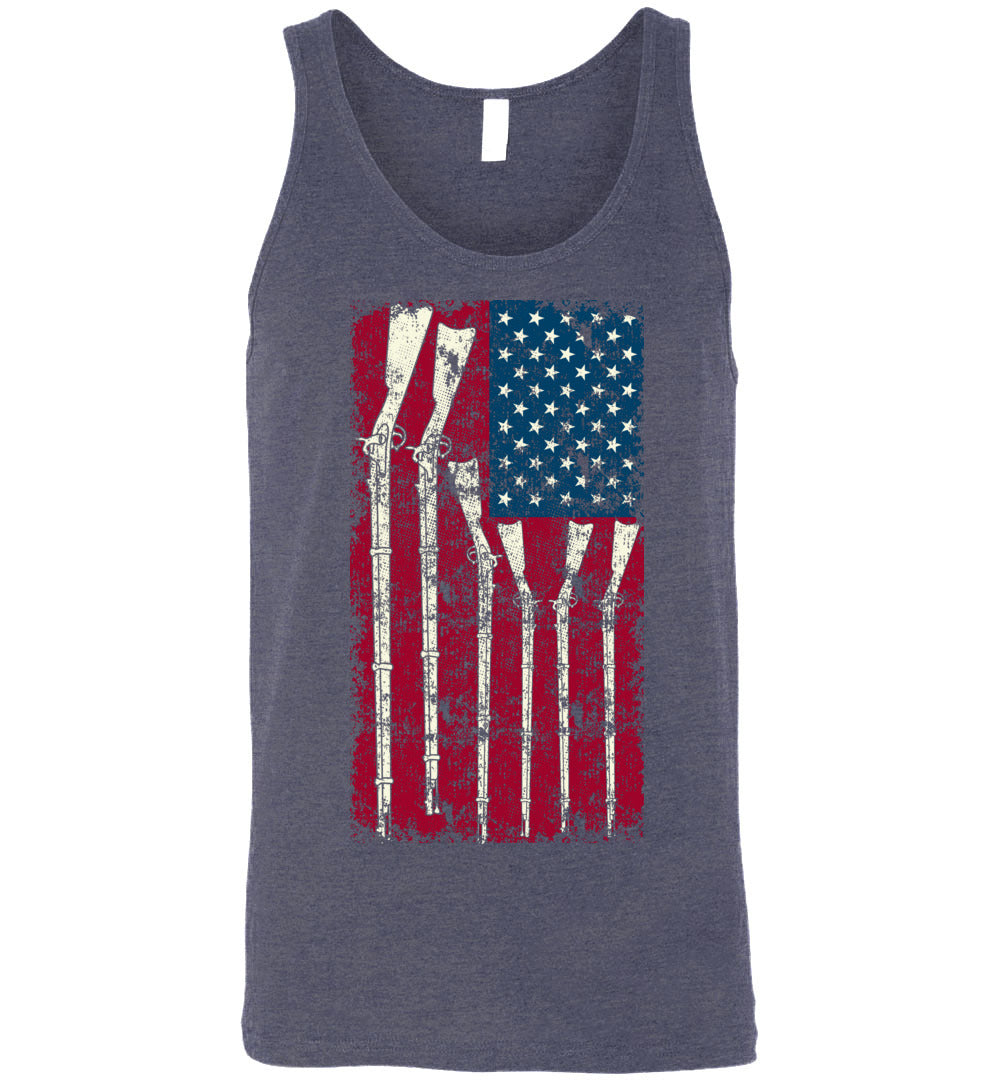 American Flag with Guns - 2nd Amendment Men's Tank Top - Heather Navy