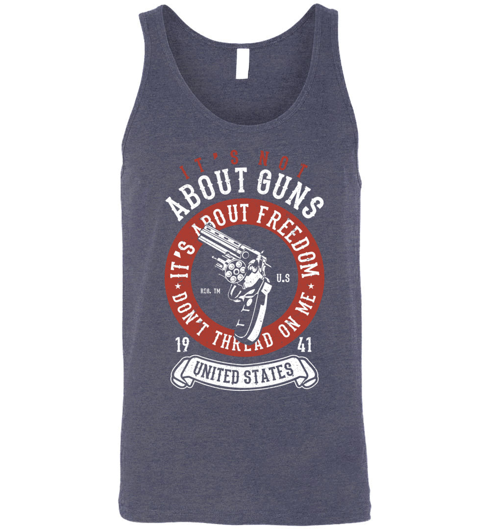 It's Not About Guns, It's About Freedom. Don't Thread on Me - Heather Navy Men's Tank Top