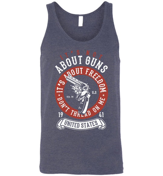 It's Not About Guns, It's About Freedom. Don't Thread on Me - Heather Navy Men's Tank Top