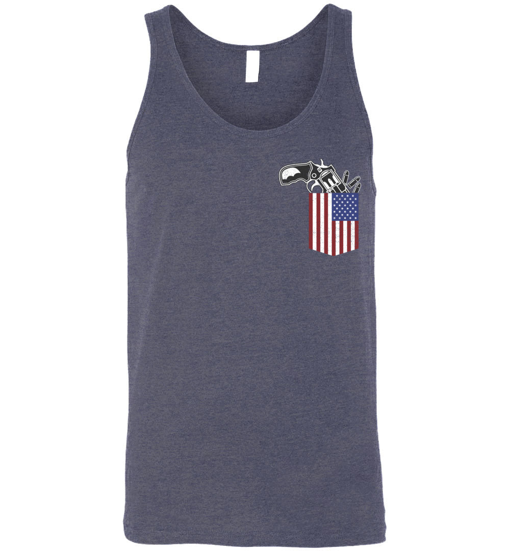 Gun in the Pocket, USA Flag-2nd Amendment Men's Tank Top-Heather Navy