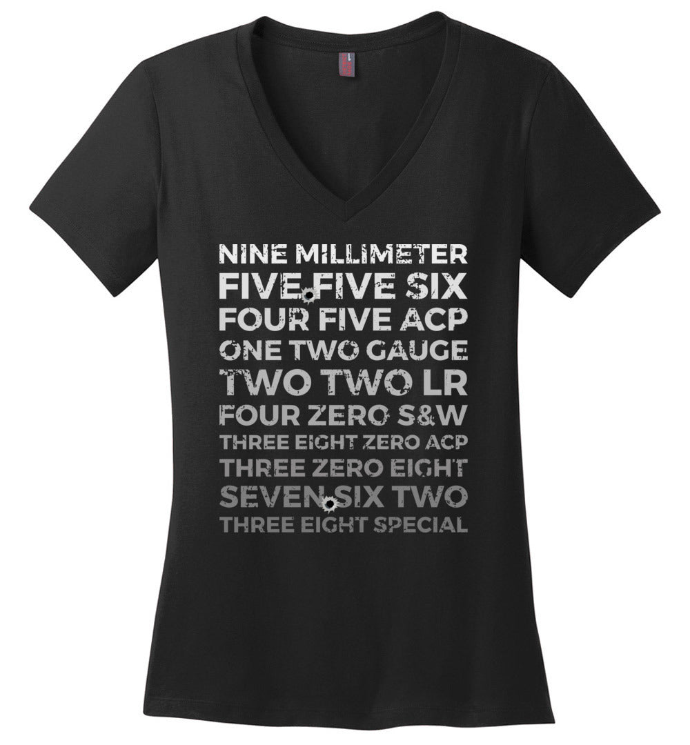 Top 10 Most Popular U.S. Calibers - Ladies Pro Gun V-Neck T-Shirt - Black