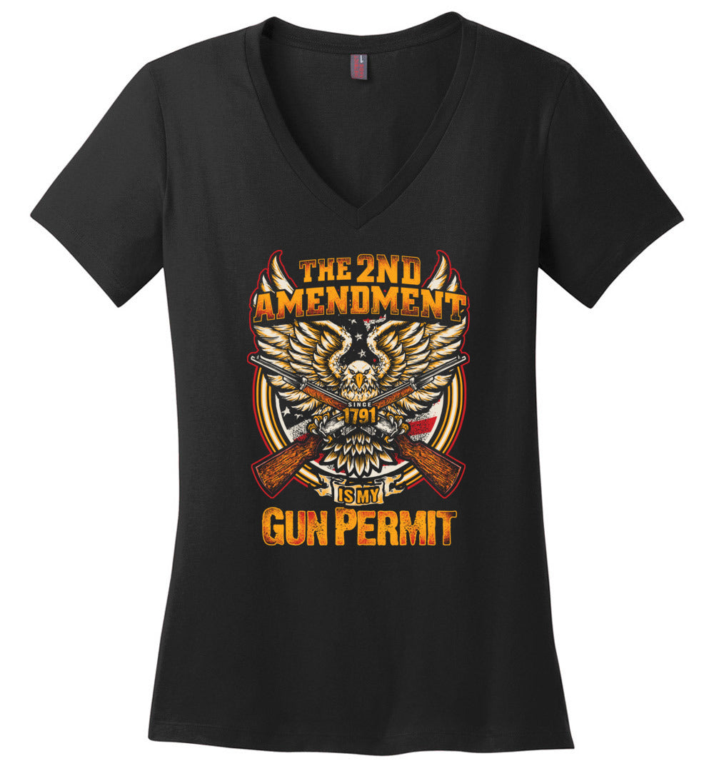 The 2nd Amendment is My Gun Permit - Women's V-Neck T Shirts - Black