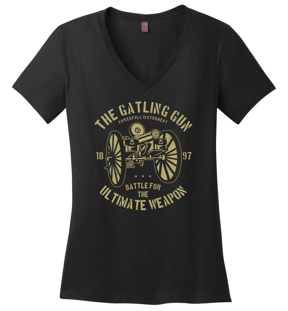 The Gatling Gun - Ladies Pro Gun V-Neck Tee - Black