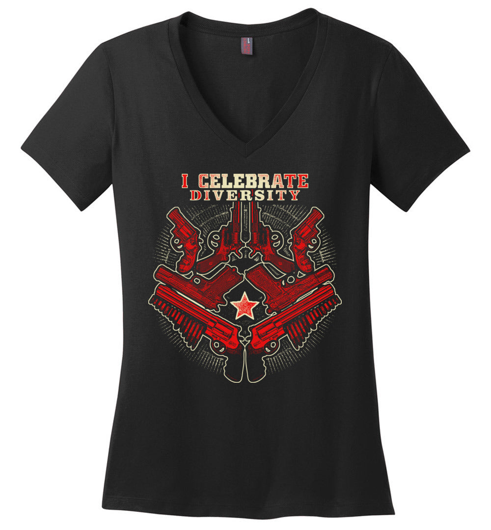I Celebrate Diversity - Pro Gun Tactical Ladies V-Neck Tee - Black