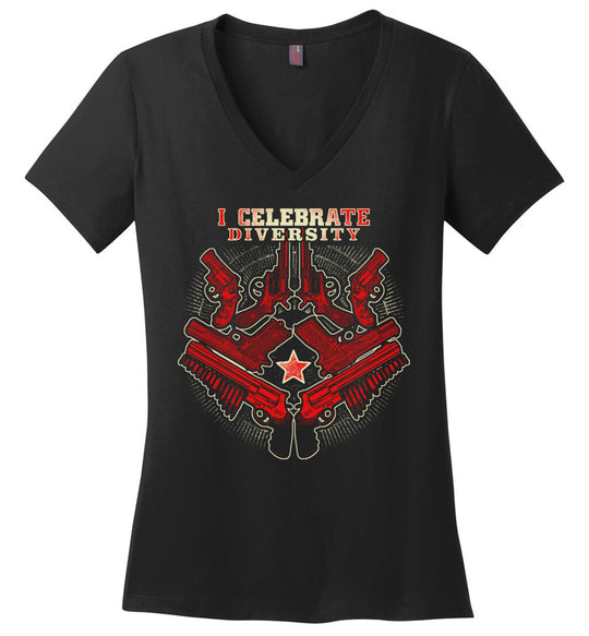 I Celebrate Diversity - Pro Gun Tactical Ladies V-Neck Tee - Black
