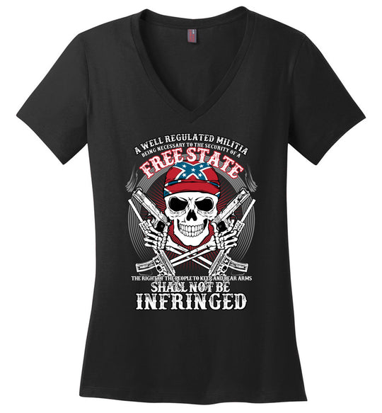 The right of the people to keep and bear arms shall not be infringed - Ladies 2nd Amendment V-Neck Tee - Black