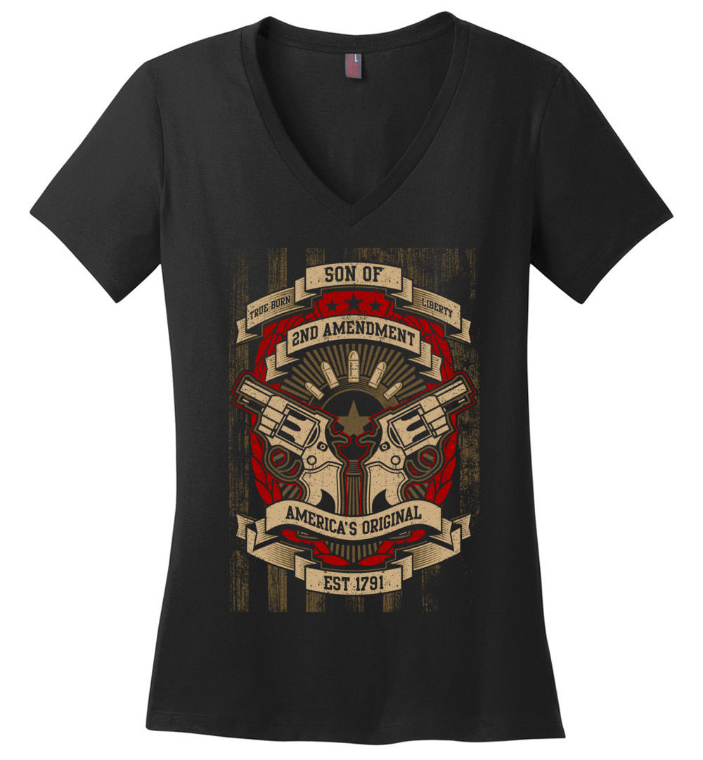 Son of Liberty 2nd Amendment Women's Apparel - Black V-Neck Tshirt