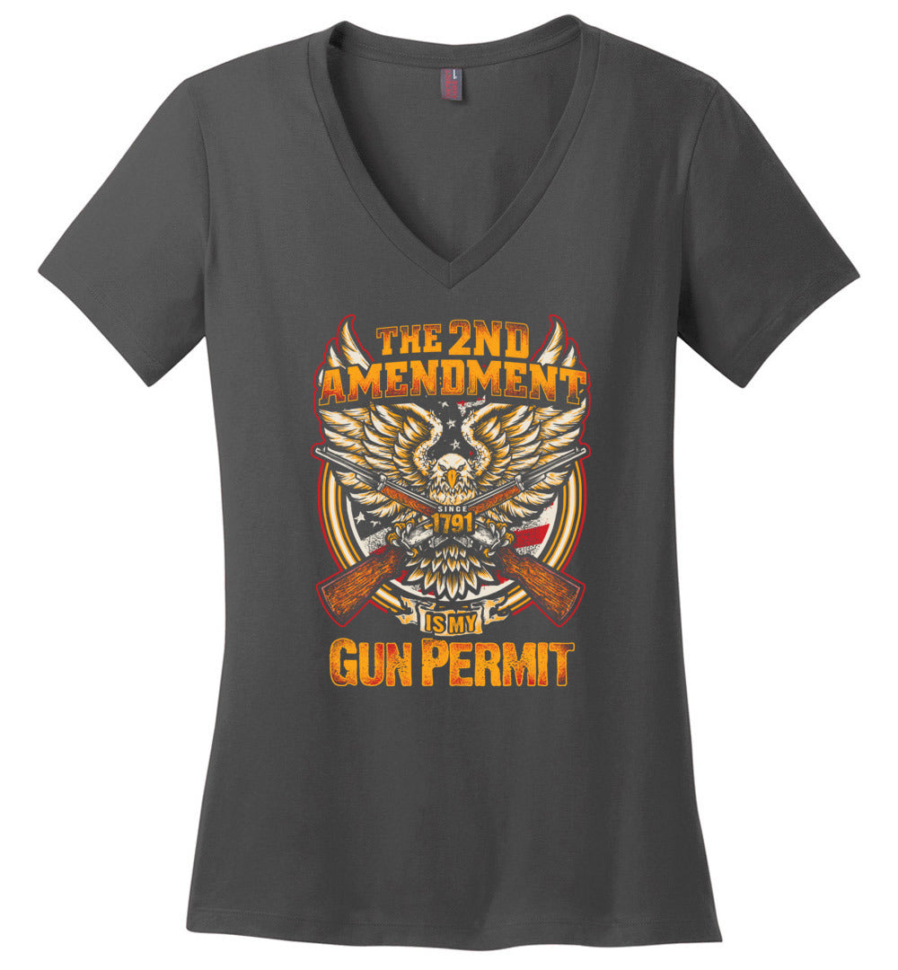 The 2nd Amendment is My Gun Permit - Women's V-Neck T Shirts - Charcoal