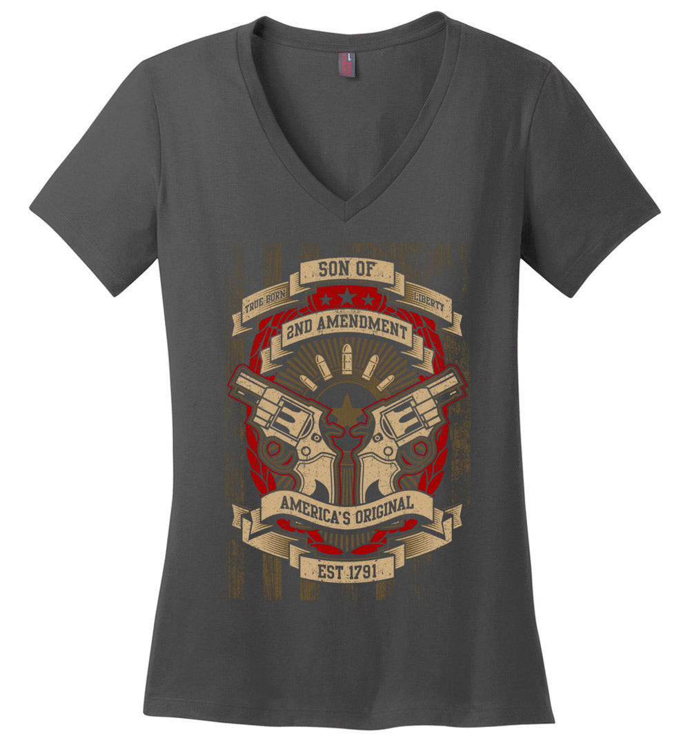 Son of Liberty 2nd Amendment Women's Apparel - Charcoal V-Neck Tshirt