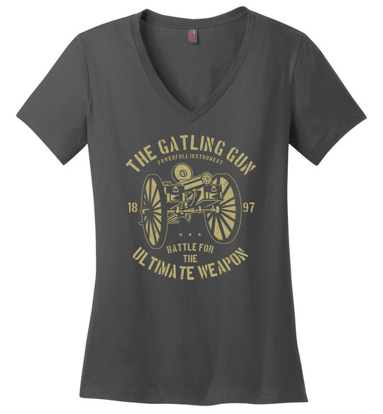 The Gatling Gun - Ladies Pro Gun V-Neck Tee - Charcoal