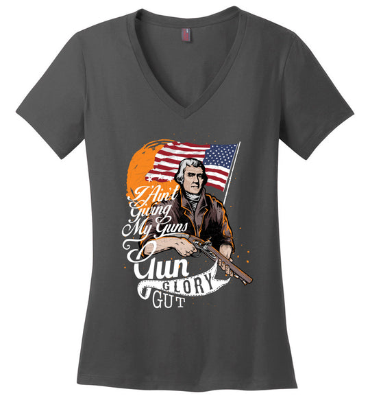 I Ain't Giving My Guns - Ladies 2nd Amendment V-Neck T-shirts - Charcoal