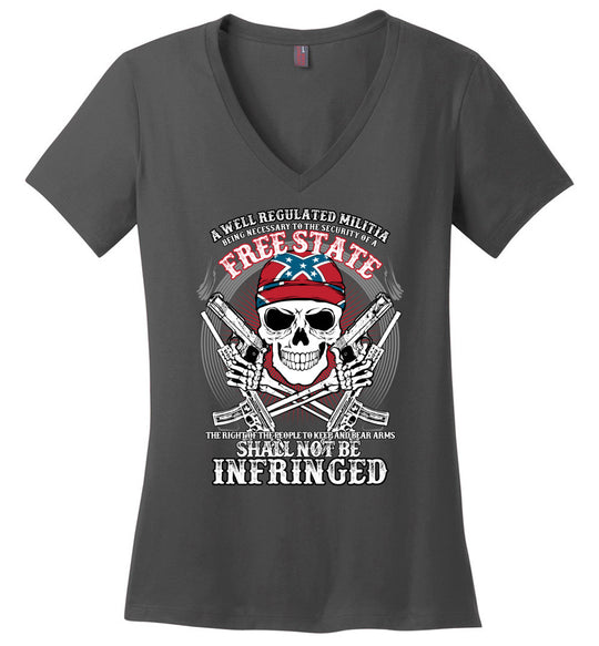 The right of the people to keep and bear arms shall not be infringed - Ladies 2nd Amendment V-Neck Tee - Charcoal