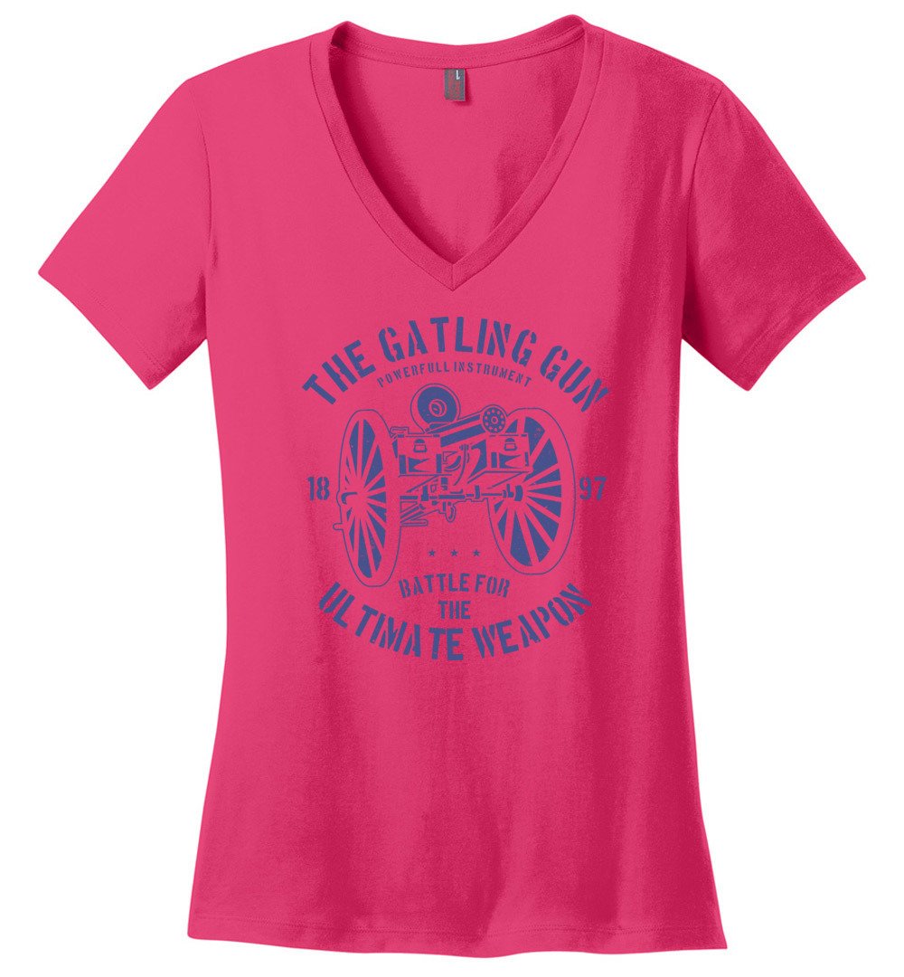 The Gatling Gun - Ladies Pro Gun V-Neck Tee - Dark Fuchsia