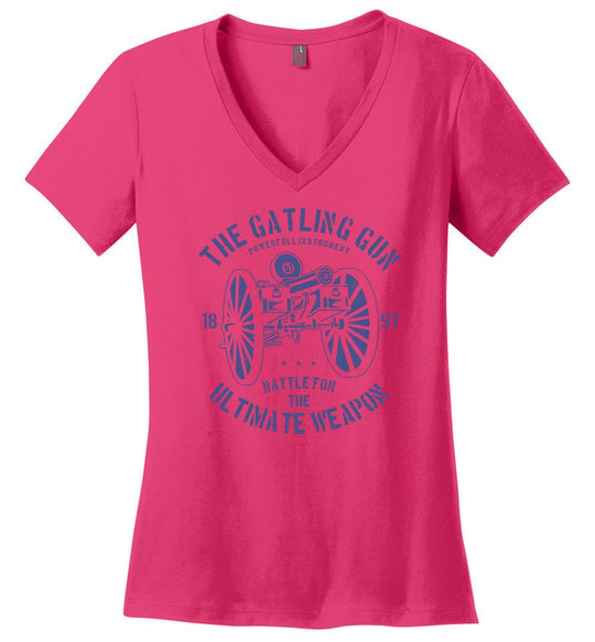 The Gatling Gun - Ladies Pro Gun V-Neck Tee - Dark Fuchsia