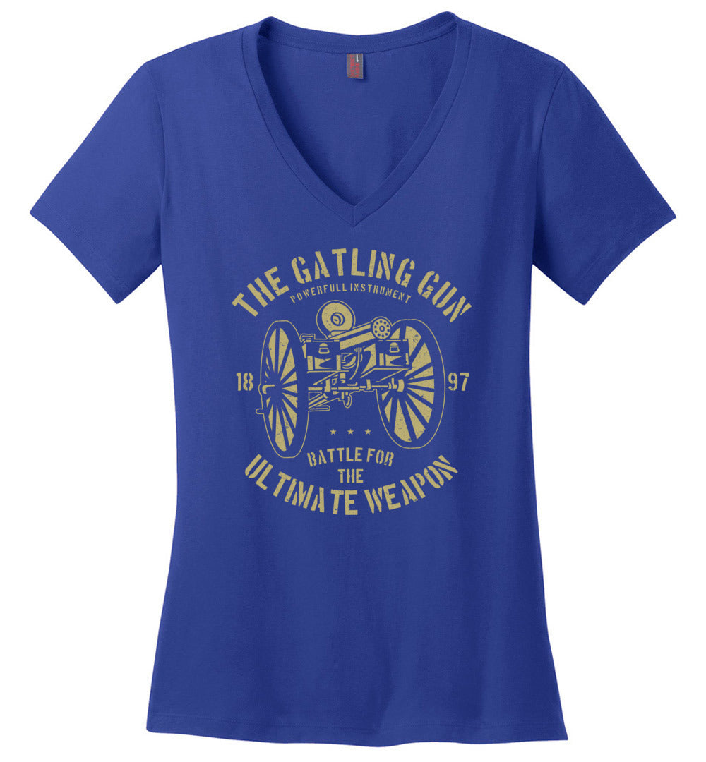 The Gatling Gun - Ladies Pro Gun V-Neck Tee - Blue