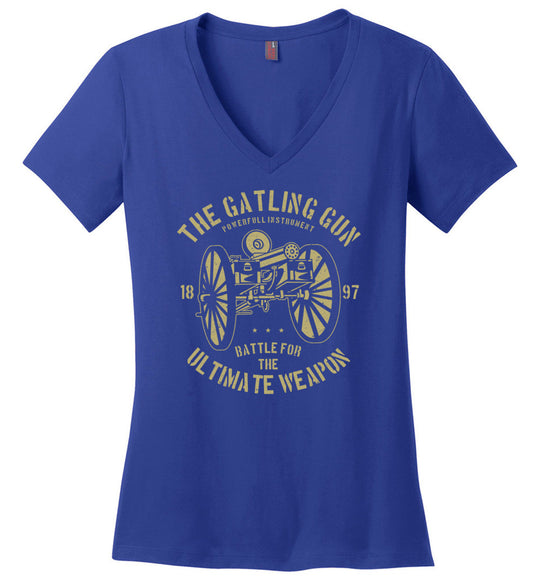 The Gatling Gun - Ladies Pro Gun V-Neck Tee - Blue
