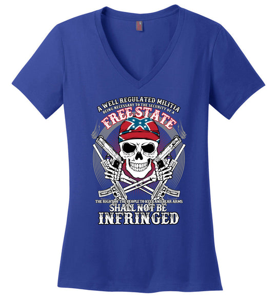 The right of the people to keep and bear arms shall not be infringed - Ladies 2nd Amendment V-Neck Tee - Blue