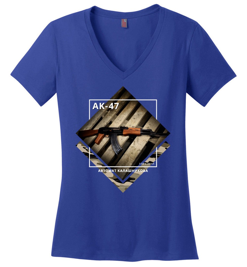 AK-47 Rifle - Tactical Ladies Apparel - Blue V-Neck Tee