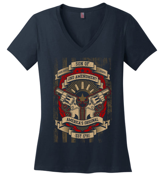Son of Liberty 2nd Amendment Women's Apparel - Navy V-Neck Tshirt