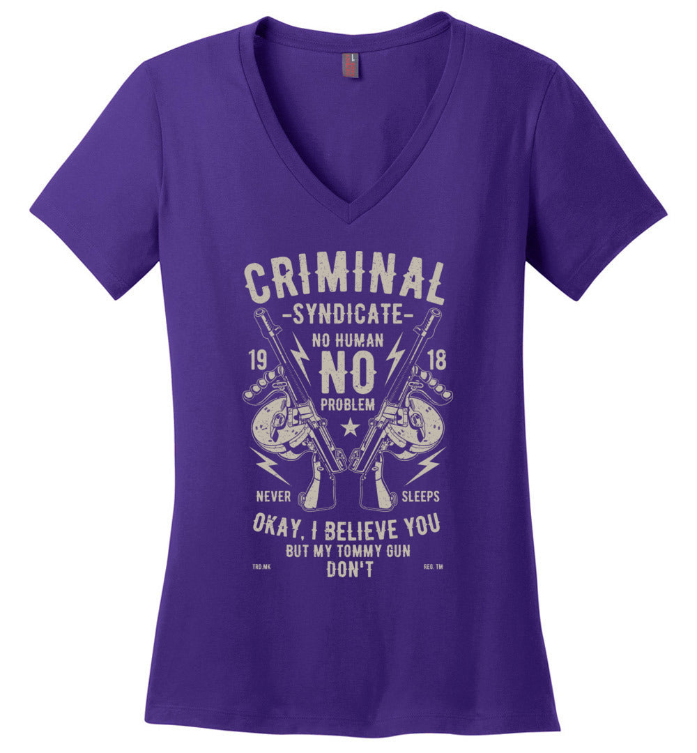 Thompson Submachine Gun Women's Pro Gun V-Neck Tee - Purple