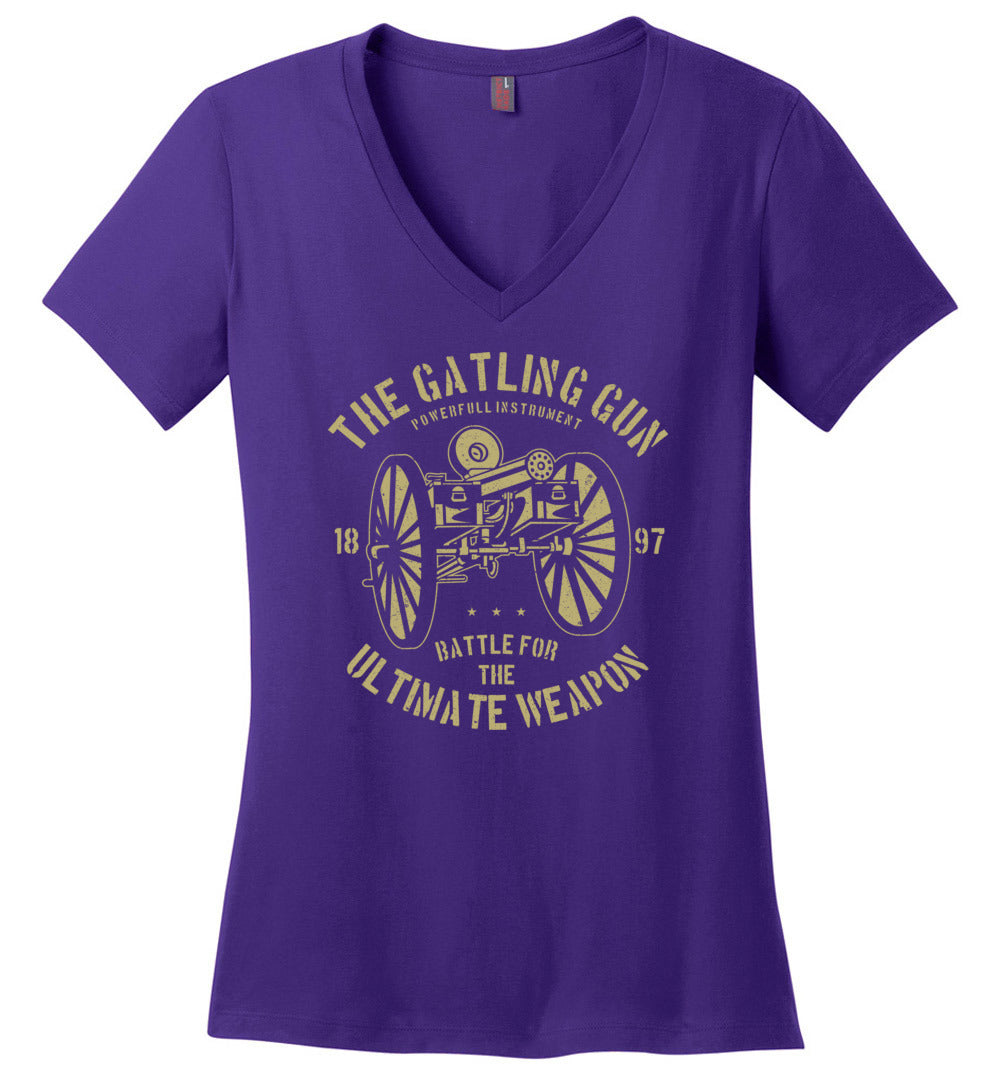 The Gatling Gun - Ladies Pro Gun V-Neck Tee - Purple