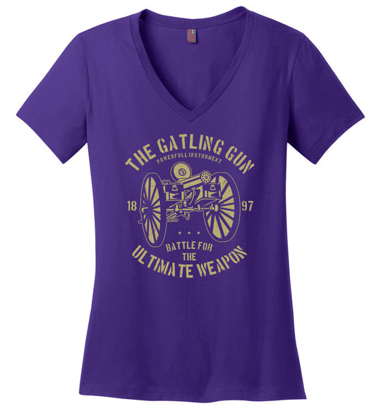 The Gatling Gun - Ladies Pro Gun V-Neck Tee - Purple