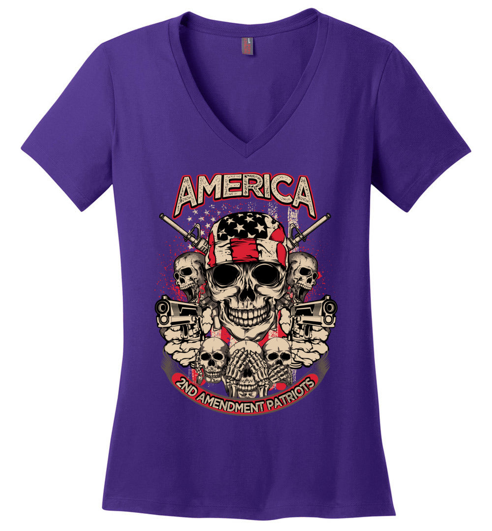2nd Amendment Patriots - Pro Gun Women's Apparel - Purple V-Neck Tshirt