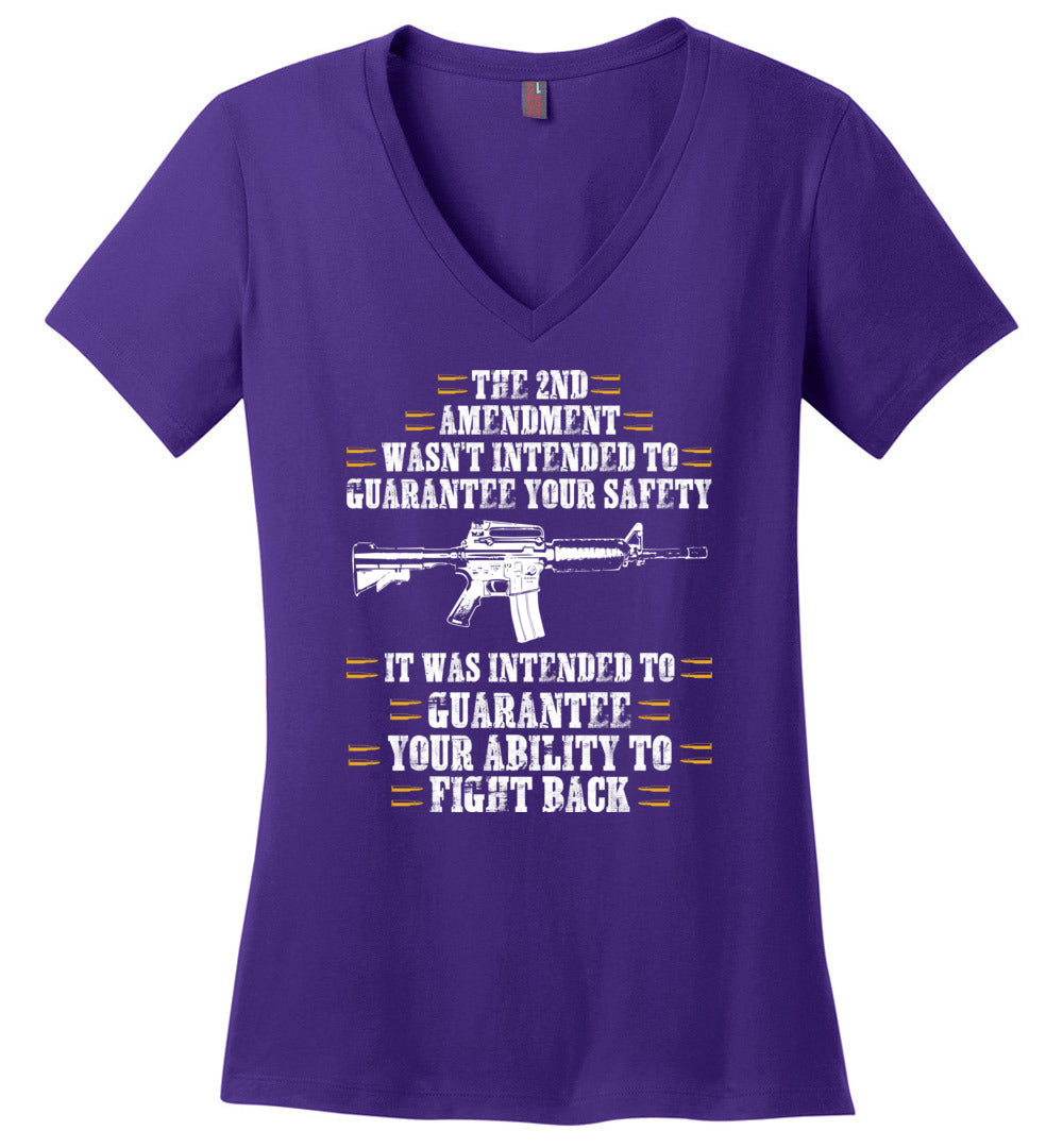 The 2nd Amendment wasn't intended to guarantee your safety - Pro Gun Women's Apparel - Purple V-Neck Tee