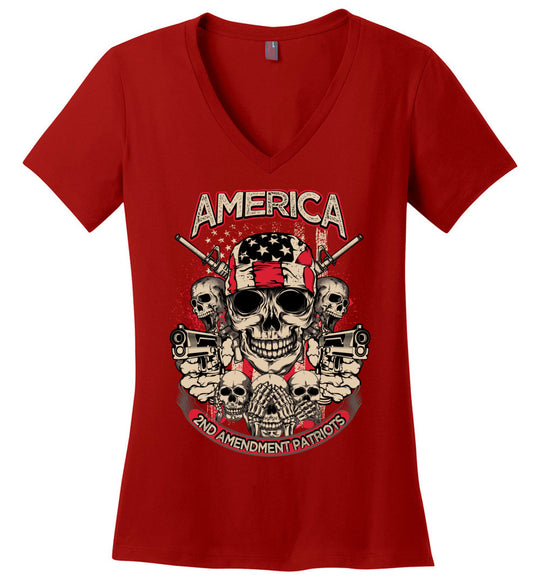 2nd Amendment Patriots - Pro Gun Women's Apparel - Red V-Neck Tshirt