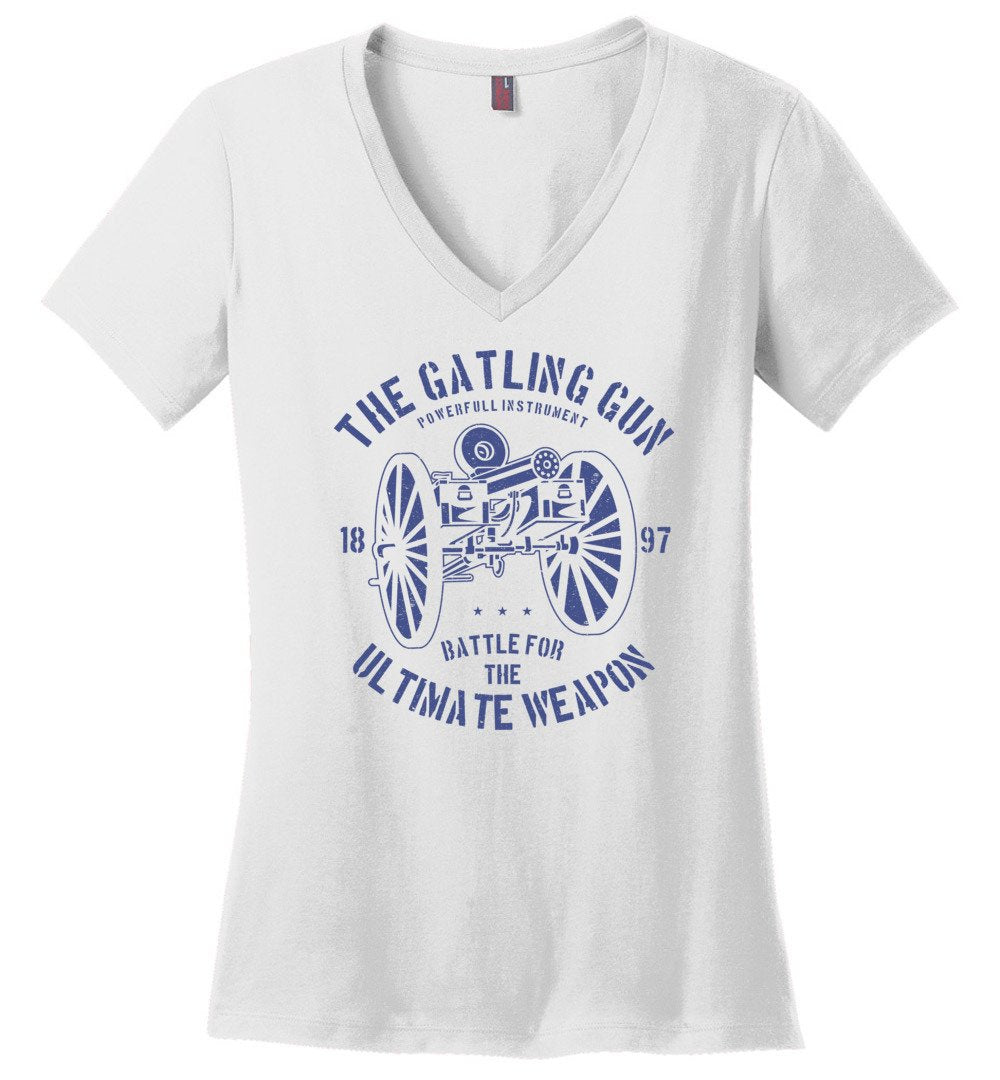 The Gatling Gun - Ladies Pro Gun V-Neck Tee - White