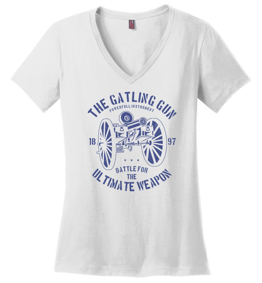 The Gatling Gun - Ladies Pro Gun V-Neck Tee - White
