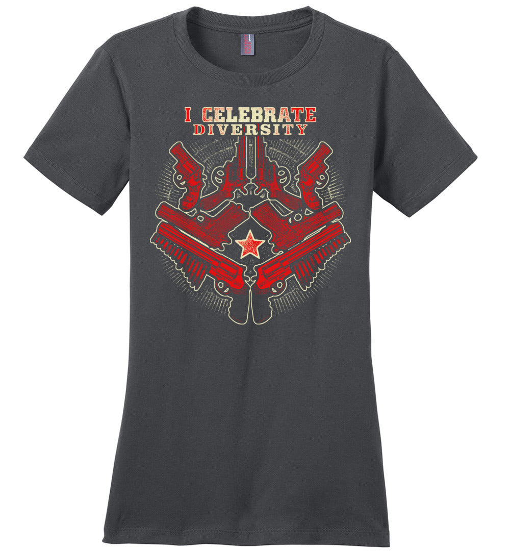 I Celebrate Diversity - Pro Gun Tactical Ladies Tee - Charcoal