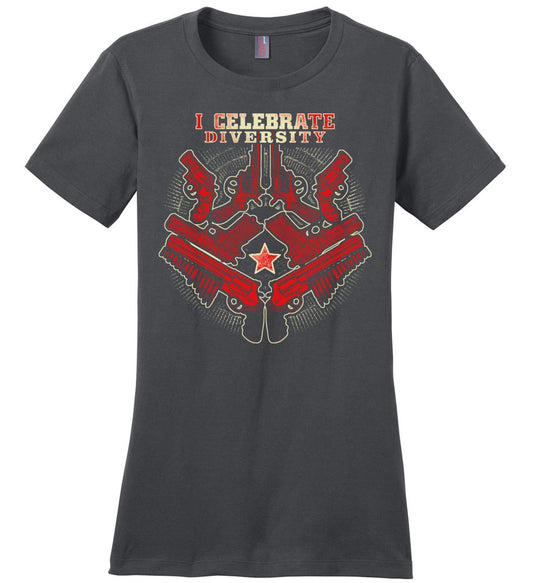 I Celebrate Diversity - Pro Gun Tactical Ladies Tee - Charcoal