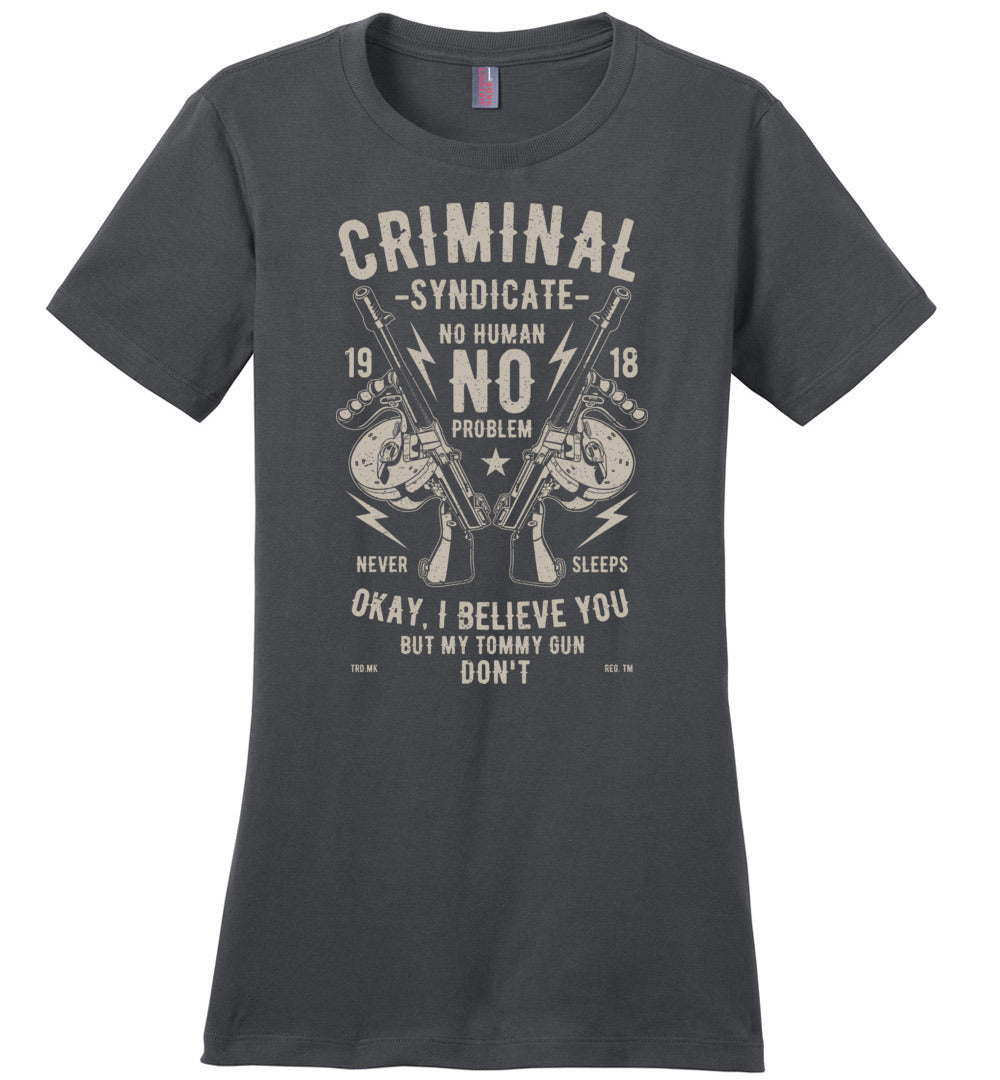 Thompson Submachine Gun Women's Pro Gun Tee - Charcoal
