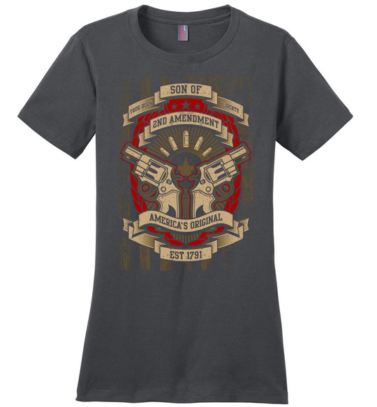 Son of Liberty 2nd Amendment Women's Apparel - Charcoal Tshirt
