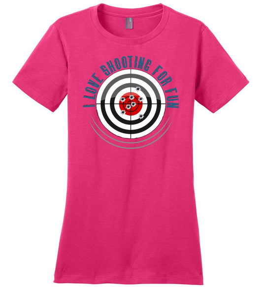 I Love Shooting for Fun - Women's Pro Gun Apparel - Dark Fuchsia T Shirts