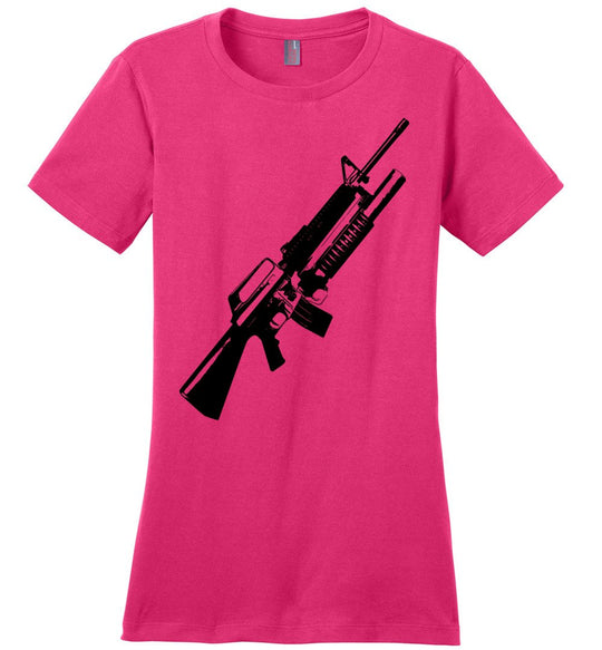 M16A2 Rifles with M203 Grenade Launcher - Pro Gun Tactical Ladies Tee - Dark Fuchsia