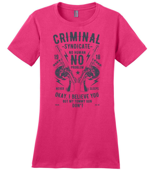 Thompson Submachine Gun Women's Pro Gun Tee - Dark Fuchsia