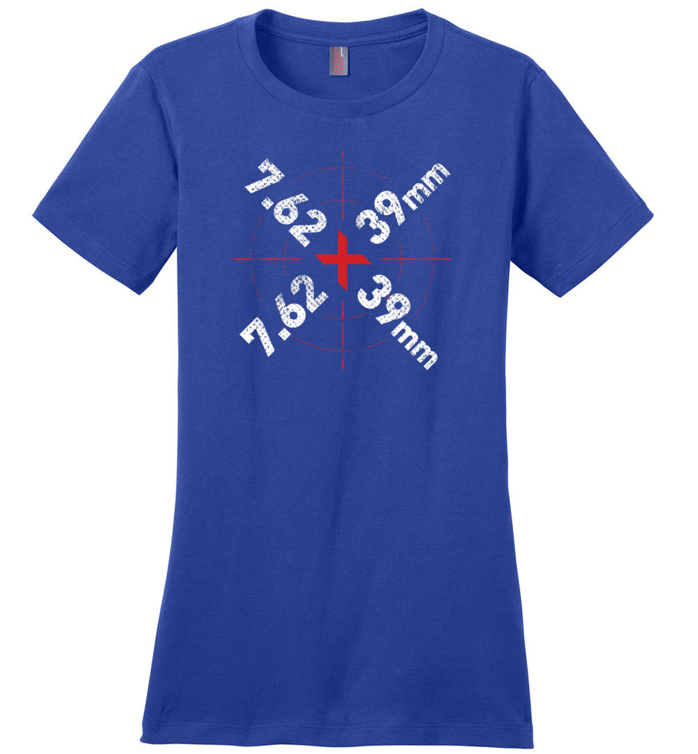 7.62 x 39mm Caliber Ammo AK-47 Tactical Gun Ladies Tee - Blue