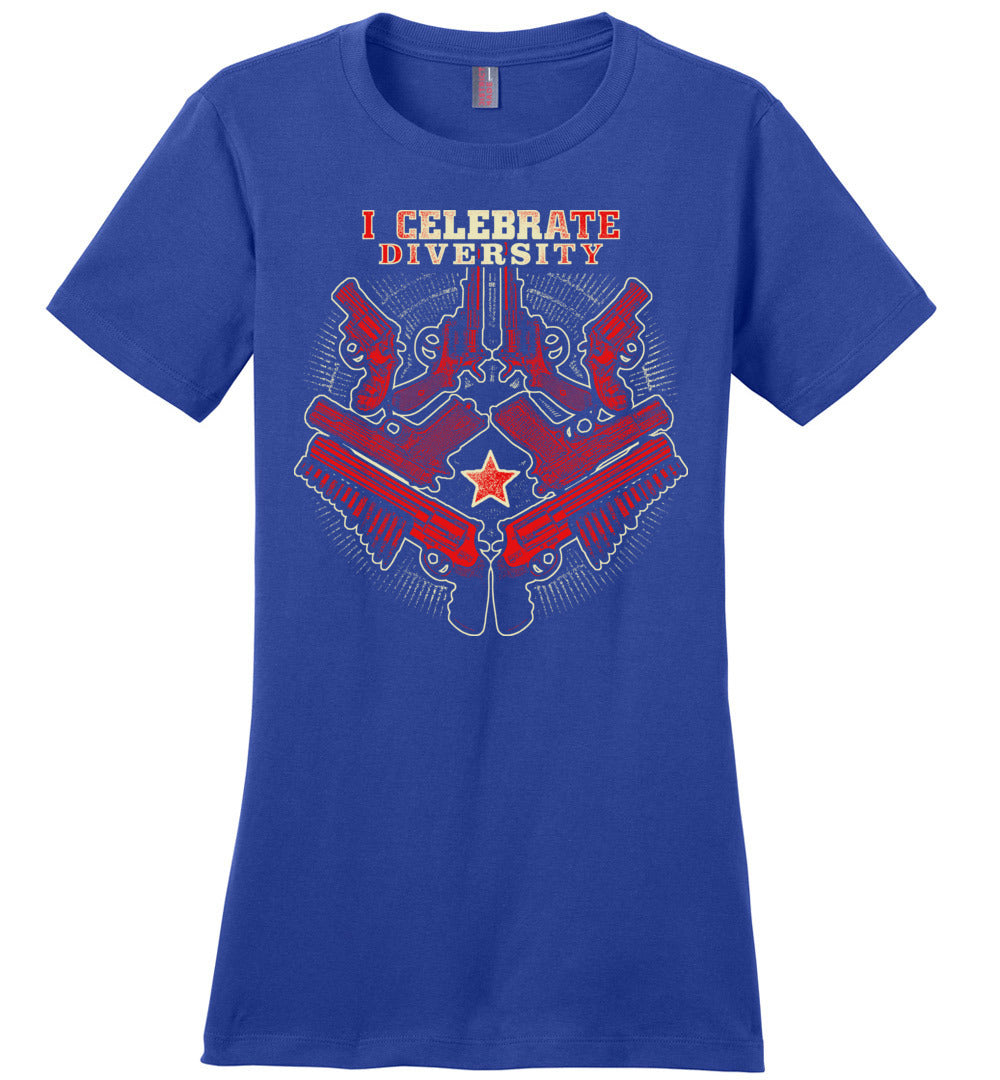 I Celebrate Diversity - Pro Gun Tactical Ladies Tee - Blue