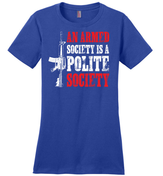An Armed Society is a Polite Society - Shooting Ladies Tshirt - Blue