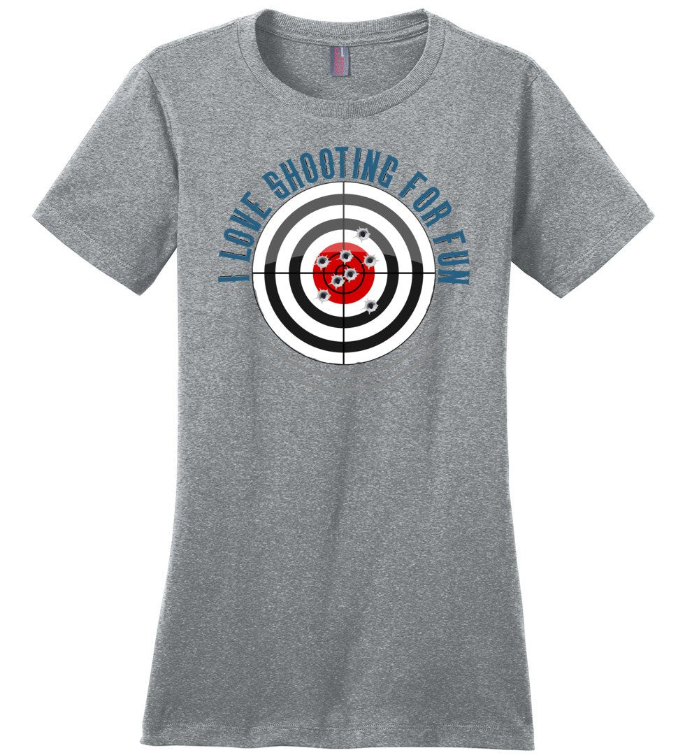 I Love Shooting for Fun - Women's Pro Gun Apparel - Heathered Steel T Shirts