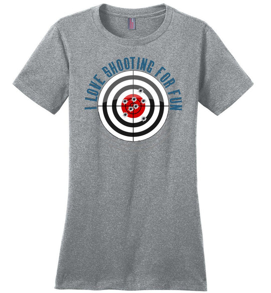 I Love Shooting for Fun - Women's Pro Gun Apparel - Heathered Steel T Shirts