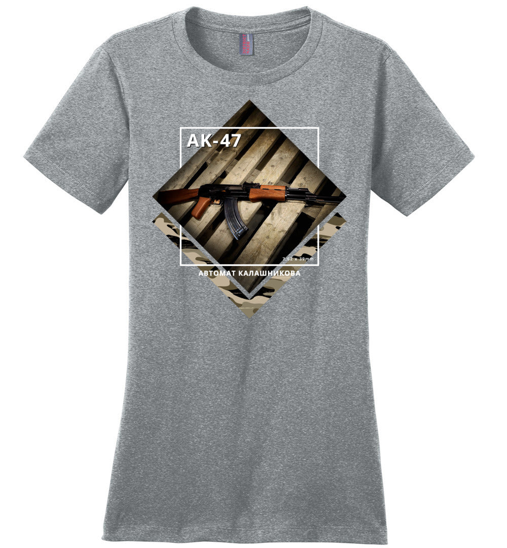 AK-47 Rifle - Tactical Ladies Apparel - Heathered Steel Tee