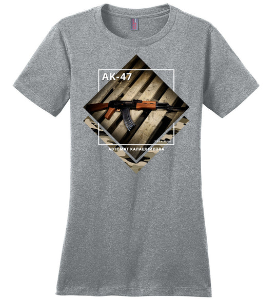 AK-47 Rifle - Tactical Ladies Apparel - Heathered Steel Tee
