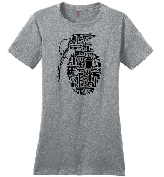 Grenade Made of Guns - Women's Shooting T-Shirt - Heathered Steel